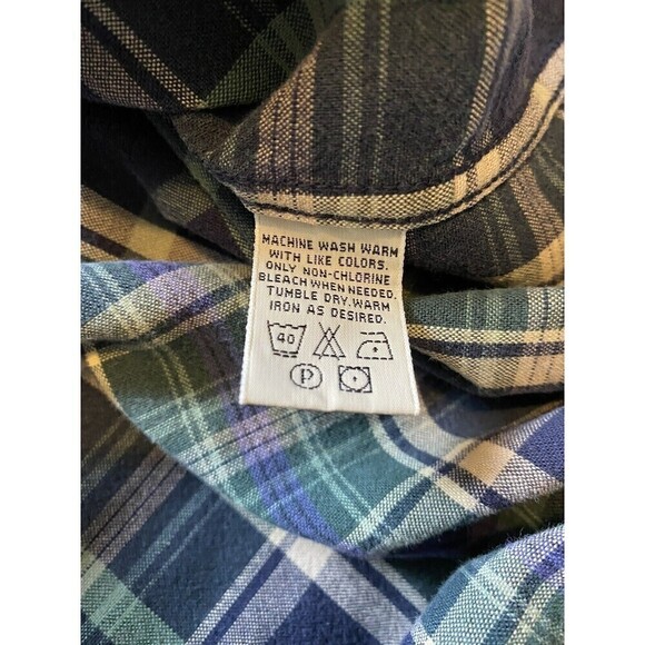 EDDIE Bauer Shirt Mens XL Short Sleeve Button Up Plaid Blue Green Classic Fit - Picture 5 of 7